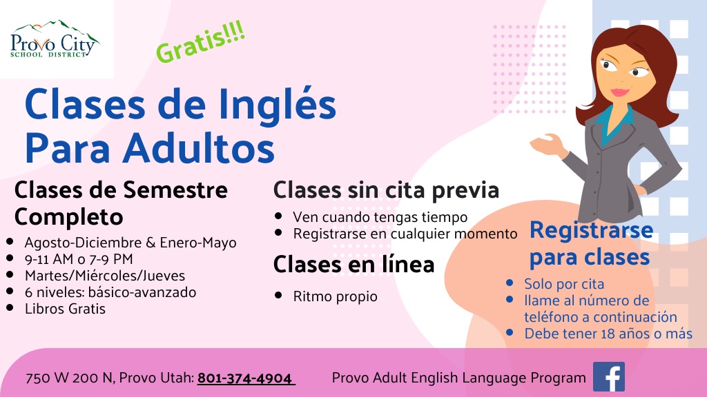 derrocamiento escarabajo ego Clases De Inglés Gratis Para Adultos / Free English Classes for Adults |  Provo Peaks Elementary School